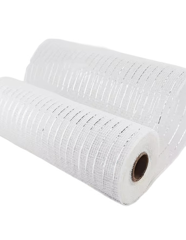 Malla navidad 26x915cm blanco plateado