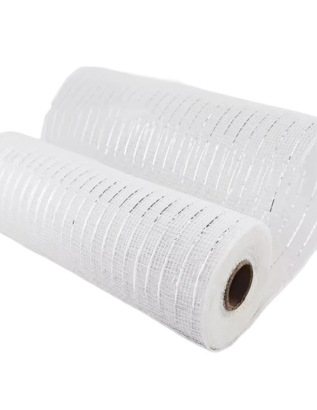 Malla navidad 26x915cm blanco plateado