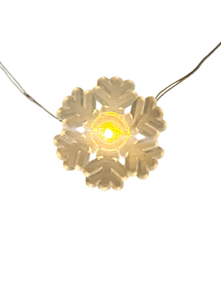 Luces navidad 20 led 2mt luz cálida c/pila copo nieve