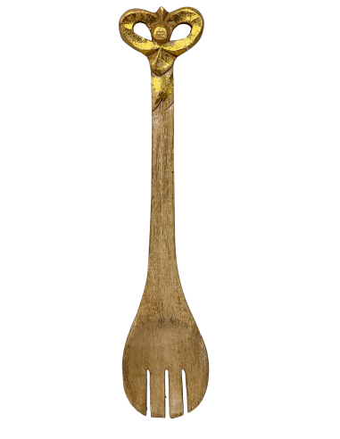 Tenedor madera con folio dorado 34cm