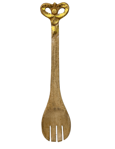 Tenedor madera con folio dorado 34cm