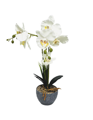 Orquídea artificial 62cm blanca rama doble