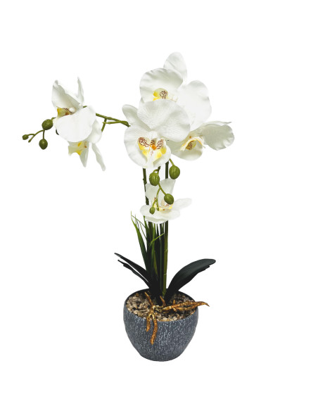 Orquídea artificial 62cm blanca rama doble