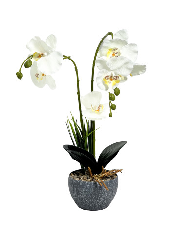 Orquídea artificial 62cm blanca rama doble