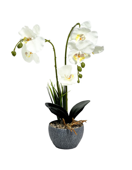 Orquídea artificial 62cm blanca rama doble