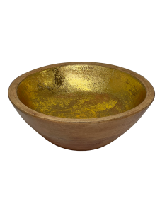 Bowl Madera con Folio Dorado 20cm - Decoración Elegante