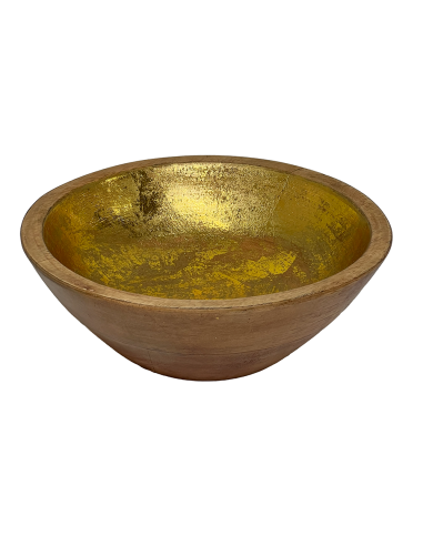 Bowl Madera con Folio Dorado 20cm - Decoración Elegante