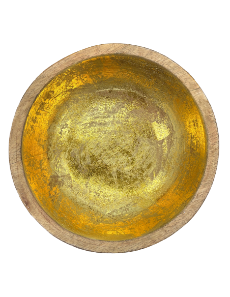 Bowl Madera con Folio Dorado 20cm - Decoración Elegante