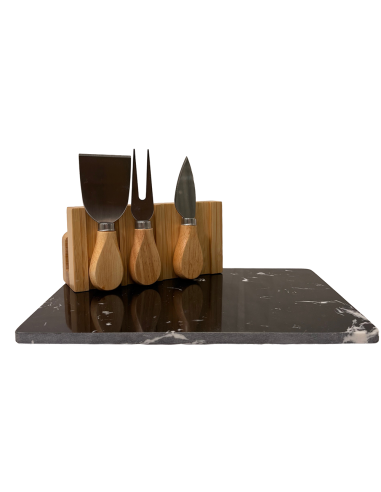 Tabla Con Utensilios Queso Bambú Mármol 25x20cm - Elegante y Funcional