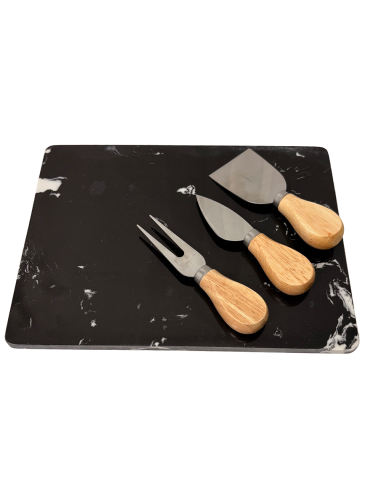 Tabla Con Utensilios Queso Bambú Mármol 25x20cm - Elegante y Funcional