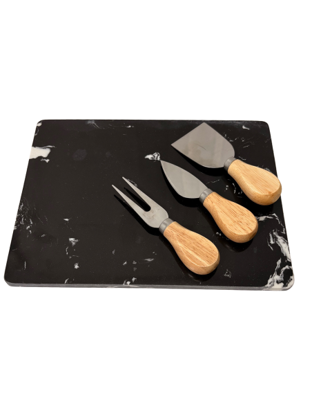Tabla Con Utensilios Queso Bambú Mármol 25x20cm - Elegante y Funcional