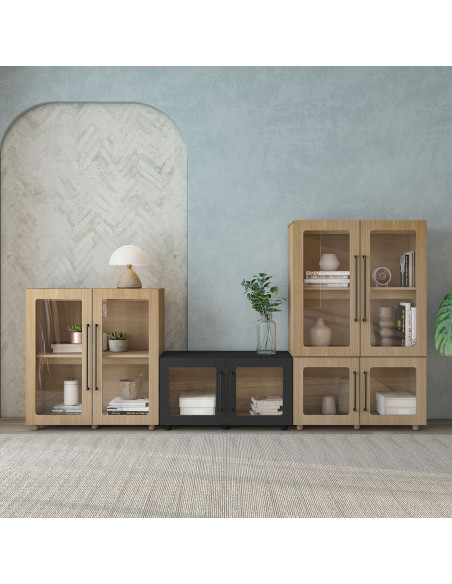 Buffet modular bajo Mia negro vidrio