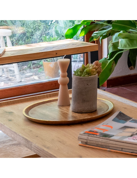 Plato de Madera con Folio Dorado 38cm - Decoración Elegante