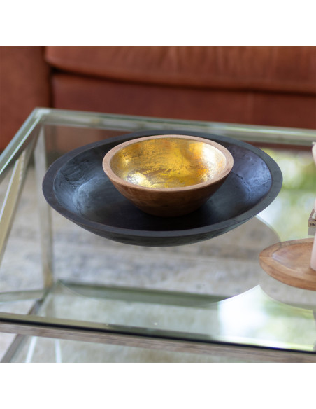 Bowl Madera con Folio Dorado 20cm - Decoración Elegante