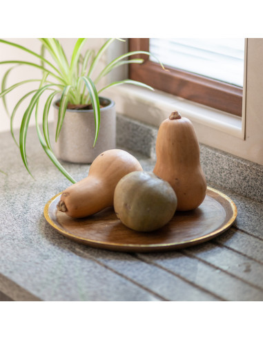 Plato de Madera con Folio Dorado 38cm - Decoración Elegante