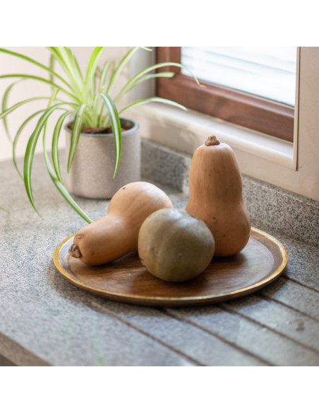 Plato de Madera con Folio Dorado 38cm - Decoración Elegante