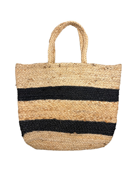Bolso de Yute con Franjas Negras 48x38cm - Elegante y Práctico
