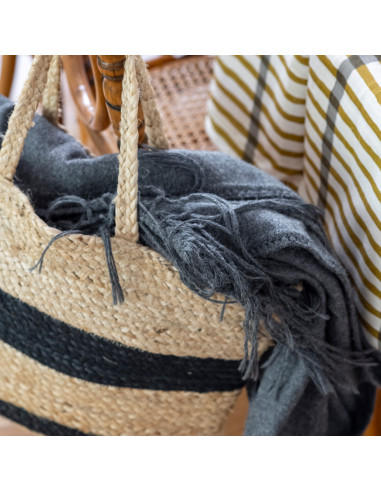 Bolso de Yute con Franjas Negras 48x38cm - Elegante y Práctico