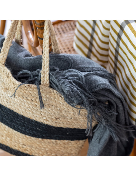 Bolso de Yute con Franjas Negras 48x38cm - Elegante y Práctico