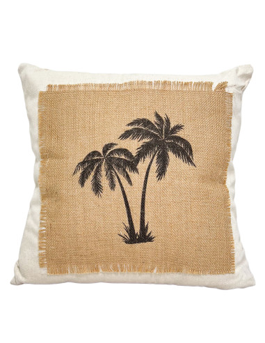 Cojín de Yute 43x43cm con Estampado de Palmeras - Decoración Tropical