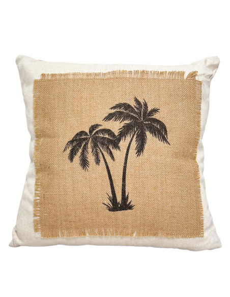 Cojín de Yute 43x43cm con Estampado de Palmeras - Decoración Tropical