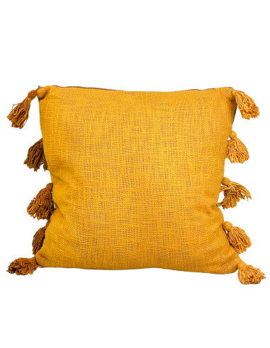 Cojín Pompones Mostaza 45x45 cm - Decoración Hogar