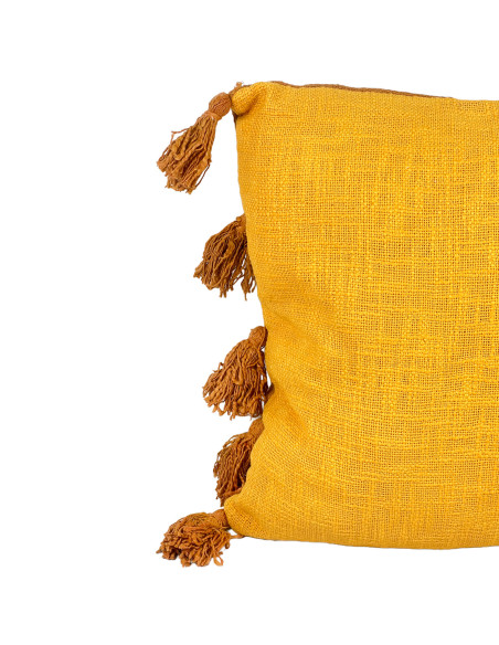 Cojín Pompones Mostaza 45x45 cm - Decoración Hogar