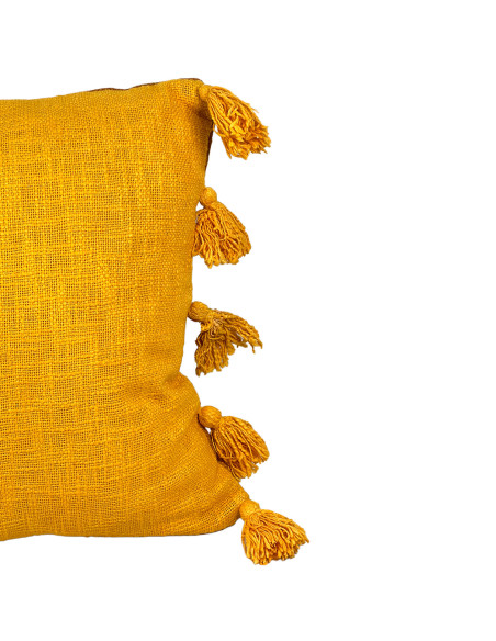 Cojín Pompones Mostaza 45x45 cm - Decoración Hogar