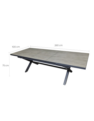 Mesa terraza extensible Ravello vidrio templado gris 200/260cm