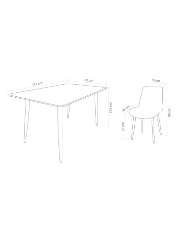 Juego comedor 4 sillas Curol gris