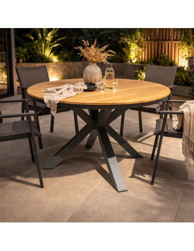 Mesa Terraza Asturias teca aluminio gris 150cm