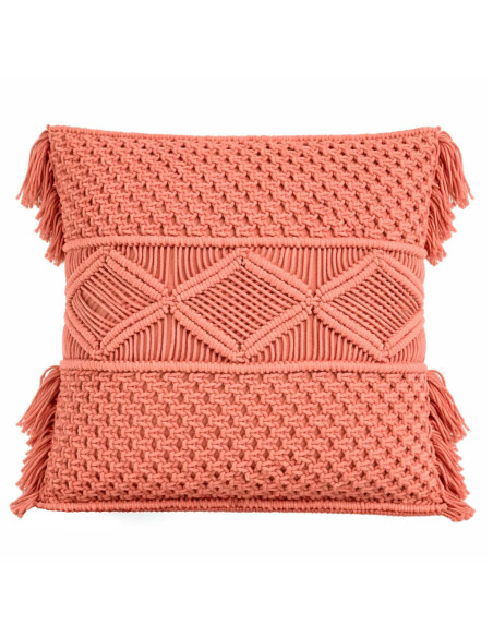 Cojín Macramé Rosado 45x45 cm - Decoración Bohemia para el Hogar