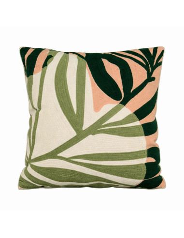 Cojín Bordado Hojas 45x45 cm - Decoración Natural y Elegante