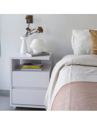 Velador Campeche Blanco - Velador Moderno de 2 Cajones