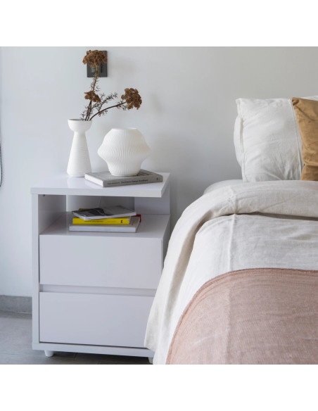 Velador Campeche Blanco - Velador Moderno de 2 Cajones