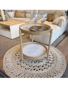 Mesa Lateral con Ruedas Bambú 55cm - Mueble Living Moderno 2