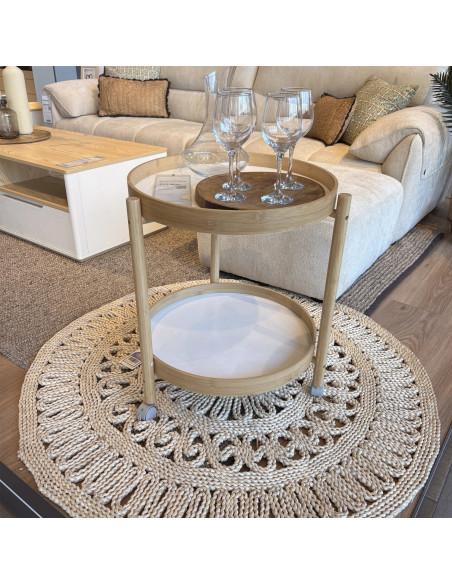 Mesa Lateral con Ruedas Bambú 55cm - Mueble Living Moderno