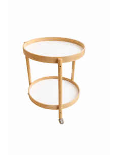 Mesa Lateral con Ruedas Bambú 55cm - Mueble Living Moderno