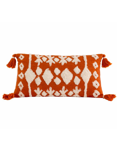 Cojín Decorativo Naranjo y Blanco con Borlas 30x50 cm
