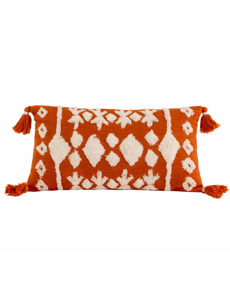 Cojín Decorativo Naranjo y Blanco con Borlas 30x50 cm