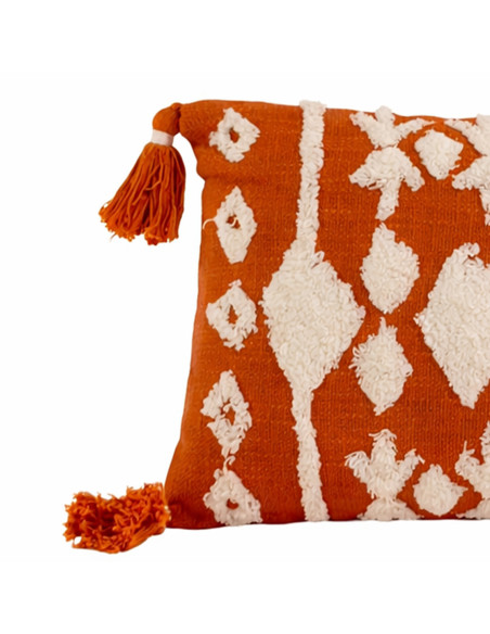 Cojín Decorativo Naranjo y Blanco con Borlas 30x50 cm