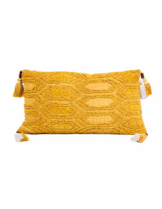 Cojín Decorativo Amarillo y Blanco con Borlas 30x50 cm