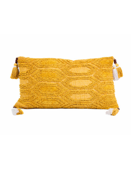 Cojín Decorativo Amarillo y Blanco con Borlas 30x50 cm