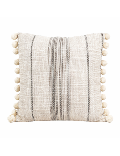 Cojín Pompones Bordes Beige 45x45cm - Decoración Textil
