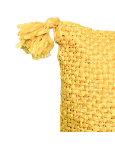 Cojín Decorativo Amarillo 40x40cm con Borlas - Textil Hogar