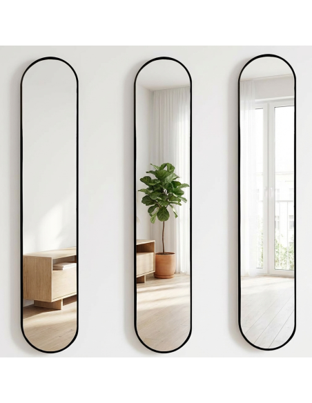 Espejos Ovalados 101x20cm Negro Set de 3 - Decoración de Pared
