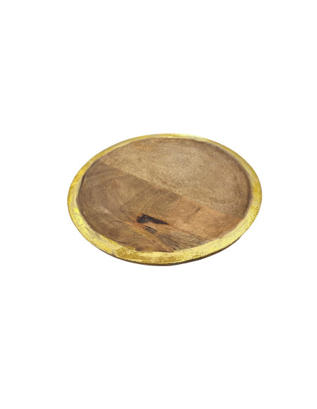 Plato de Madera con Folio Dorado 20cm - Decoración Elegante