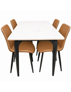 Juego comedor 4 sillas Daga blanco silla caramelo