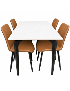 Juego comedor 4 sillas Daga blanco silla caramelo