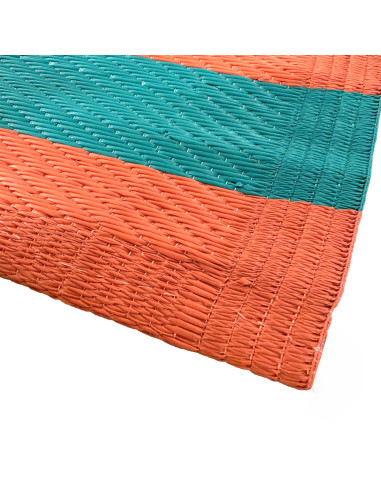 Alfombra exterior PP 150x150cm líneas coral turquesa